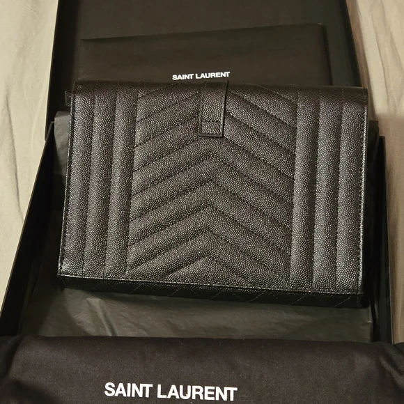 Saint Laurent Black Quilted Leather Clutch - Picture 9 of 16